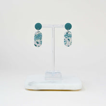 Load image into Gallery viewer, Mary #2 - Metamorphic Collection - Dove Grey and Muted Teal - Drop Earrings