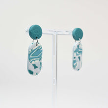 Load image into Gallery viewer, Mary #2 - Metamorphic Collection - Dove Grey and Muted Teal - Drop Earrings
