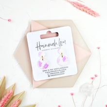 Load image into Gallery viewer, Carol #4 - Torn Dimpled Collection - White and Many Shades of Lilac - Drop Earrings