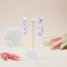 Load image into Gallery viewer, Mary #2 - Torn Dimpled Collection - White and Many Shades of Lilac - Drop Earrings