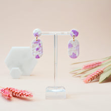 Load image into Gallery viewer, Mary #2 - Torn Dimpled Collection - White and Many Shades of Lilac - Drop Earrings