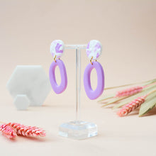 Load image into Gallery viewer, Mabel #1 - Torn Dimpled Collection - White and Lenurple - Drop Earrings