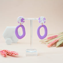 Load image into Gallery viewer, Mabel #1 - Torn Dimpled Collection - White and Lenurple - Drop Earrings