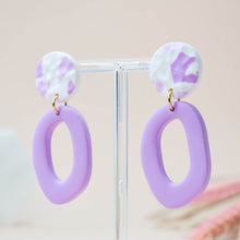 Load image into Gallery viewer, Mabel #1 - Torn Dimpled Collection - White and Lenurple - Drop Earrings