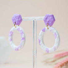 Load image into Gallery viewer, Jane #2 - Torn Dimpled Collection - White and Lenurple - Drop Earrings