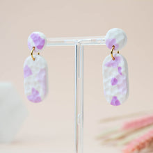 Load image into Gallery viewer, Mary #2 - Torn Dimpled Collection - White and Many Shades of Lilac - Drop Earrings