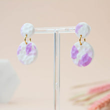 Load image into Gallery viewer, Carol #4 - Torn Dimpled Collection - White and Many Shades of Lilac - Drop Earrings