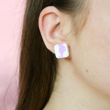 Load image into Gallery viewer, Winifred #1 - Dimpled Torn Collection - White and Many Shades of Violet - Stud Earrings