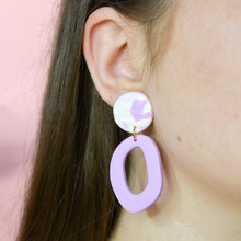 Load image into Gallery viewer, Mabel #1 - Torn Dimpled Collection - White and Lenurple - Drop Earrings