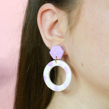 Load image into Gallery viewer, Jane #2 - Torn Dimpled Collection - White and Lenurple - Drop Earrings