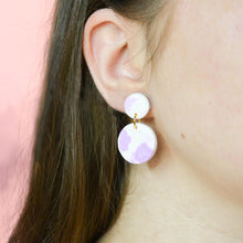 Load image into Gallery viewer, Carol #4 - Torn Dimpled Collection - White and Many Shades of Lilac - Drop Earrings